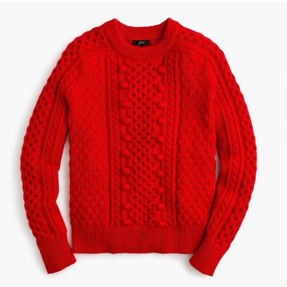2018 Holiday J. Crew Popcorn Cable‎ Knit Sweater Fire Red XS